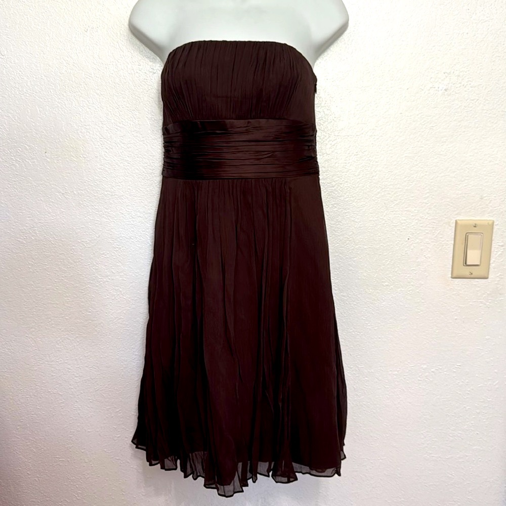 Ann Taylor silk chiffon strapless dress rich brown size 6 - Picture 3 of 7
